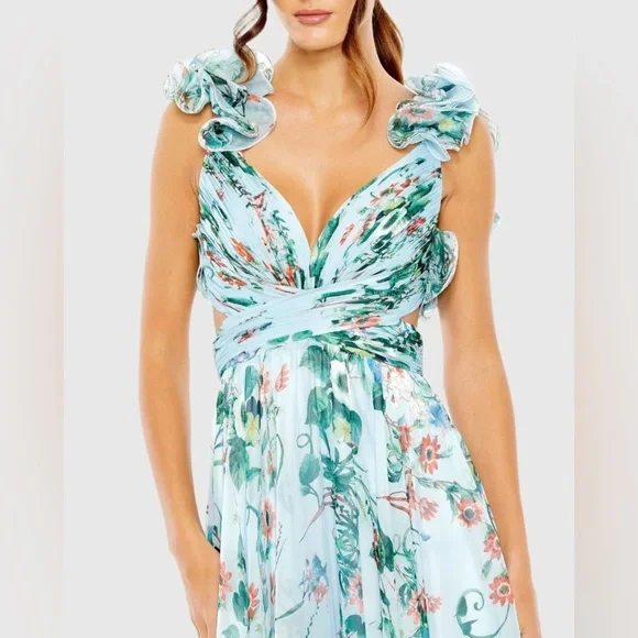 MAC DUGGAL
Indy A-Line Ruffled Back-Lace Chiffon Gown - Picture 16 of 17